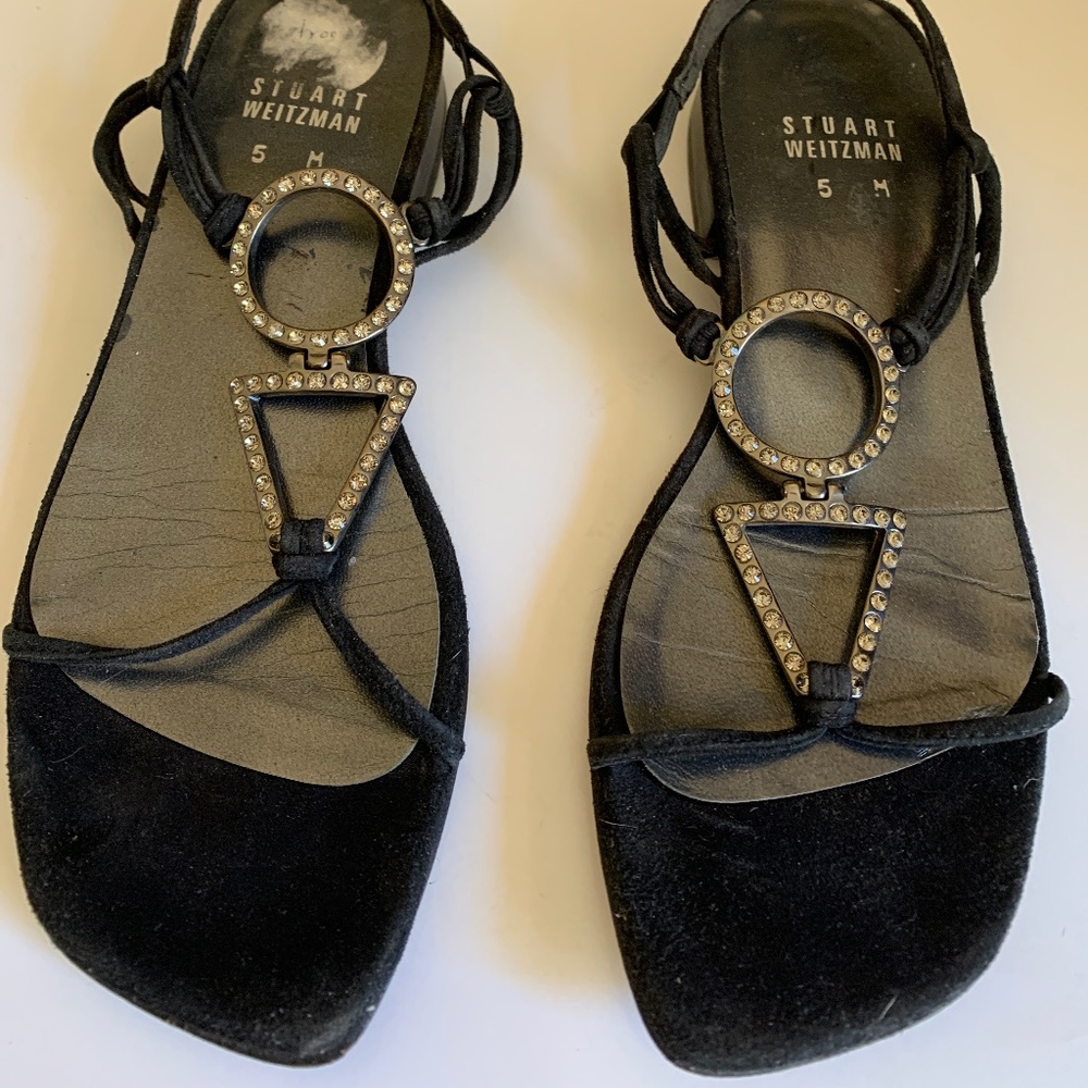 Stuart Weitzman Black Rhinestone Sandals 5M